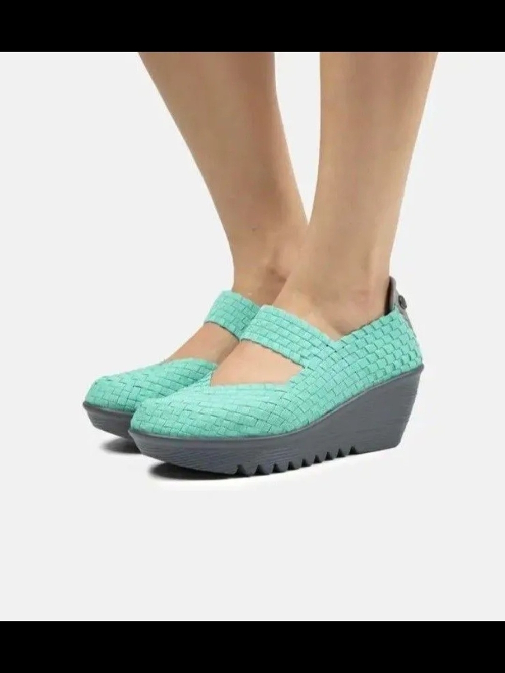 Bernie Mev Lulia Woven Mary Jane Wedge Shoes in Teal